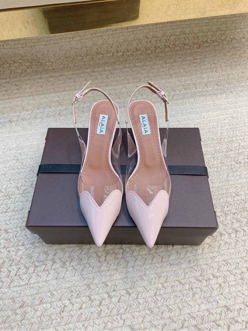 Alaia Blush Pink Patent Pointed Slingback Pumps